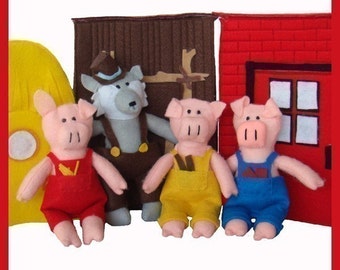 The Three Little Pigs - PDF Doll Pattern (Pigs, Wolf, Houses)