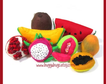 TROPICAL FRUIT - Felt Food PDF Pattern (Guava, Cantaloupe, Pomegranate, Dragon Fruit, Papaya, Mango, Coconut, Watermelon)