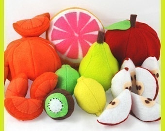 FUN FRUIT - PDF Felt Food Pattern (Apple and Orange Slices and Peels, Lemon, Lime, Kiwi, Grapefruit, Pear)