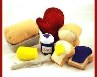 HOMEMADE BREAD - PDF Felt Food Pattern (Whole Loaf, Half Loaf, Slices, Butter and Dish, Jam, Bread Pan, Oven Mitt)