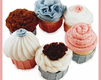 CUPCAKES - PDF Felt Food Pattern (Six Assorted Cupcakes with Removable Baking Cups)