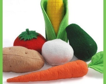VEGETABLES - PDF Felt Food Pattern (Corn on the Cob, Onion, Carrot, Tomato, Avocado, Potato)