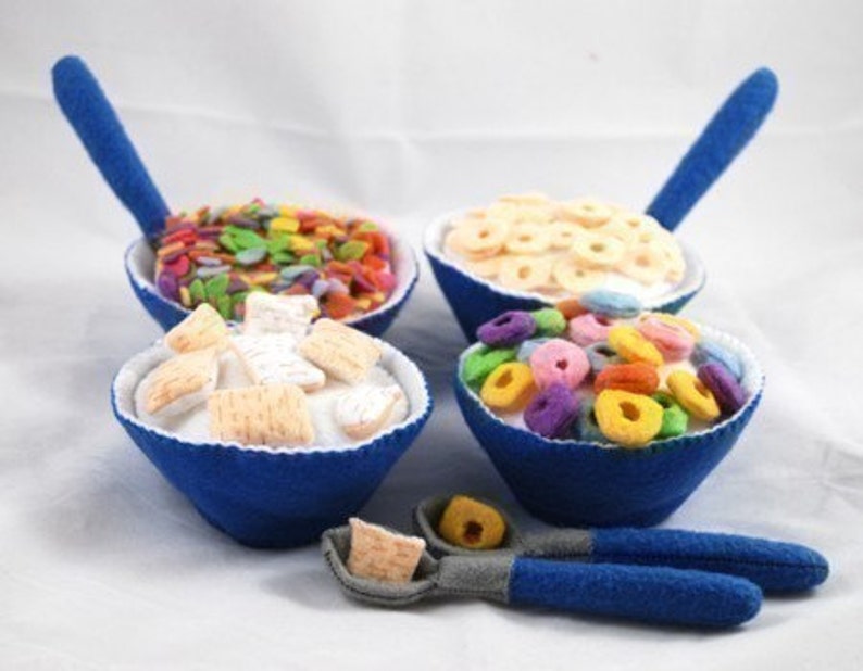 BREAKFAST CEREAL PDF Felt Food Pattern Four Boxes, Cereals, Bowls, Spoons image 3