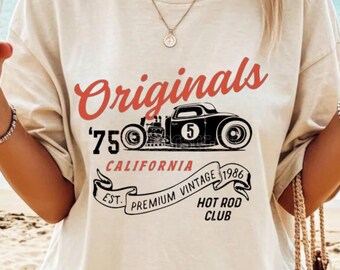 Originals California Hot Rod Club 1986 T-Shirt Men's Wrestling Rowdy Hot Rod Roddy White Piper Adult Graphic Classic Dad Costume Gift