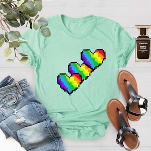 Pixel Heart Gamer Tee: Rainbow Video Game Shirt