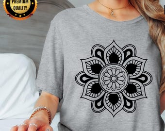 Bella Canvas® Süß Mandala Shirt für Frauen Geschenk Yoga Shirt Ästhetisches Geschenk für Sie Frühling Blumen T-Shirt T-Shirt Muttertag Boho Erwachsene Tee