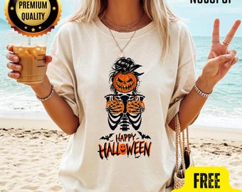 Retro Halloween T-Shirt: Skeleton Ghost Graphic Tee