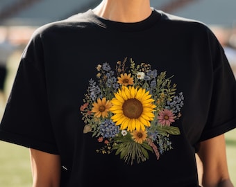 Chemise tournesol fleurs sauvages : t-shirt graphique floral