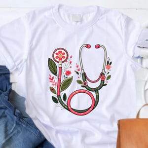 Floral Stethoscope Nurse T-Shirt: Nurse Appreciation Gift