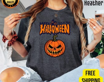 Funny Pumpkin Ghost Halloween Tee - Women's Fall Shirt