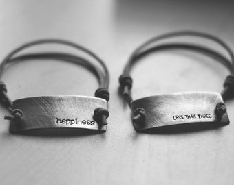 personalized hand stamped unisex  (made to order) - silver & leather bracelet