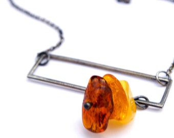 Bloc 10: rectangle sterling silver and baltic amber  - necklace