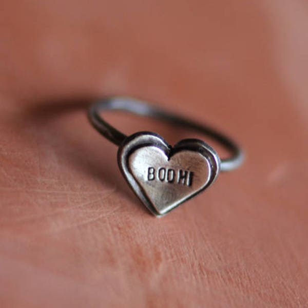 SALE - Custom Double Heart: personalize the center heart with initials, date, name, etc - sterling silver ring