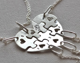 personalized sterling silver heart shape jigsaw puzzle (charms/pendant - custom order) - necklaces