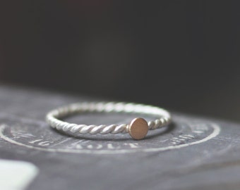 SALE: sterling silver rope band with 14K yellow GOLD dot (made to order) - simple chic mixed metal ring