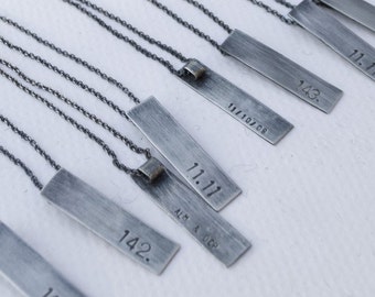 personalized necklace: rectangle bar hand stamped unisex tag (made to order)