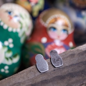 petite sterling silver matryoshka nesting dolls - post earrings