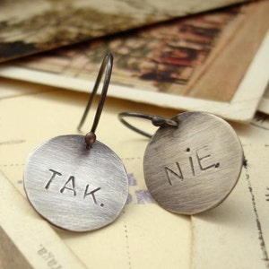 SALE: Words Yes / No made to order you pick your language Earrings zdjęcie 2