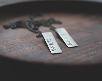 roman numeral necklace: personalized hand stamped roman numerals rectangle tag (made to order)