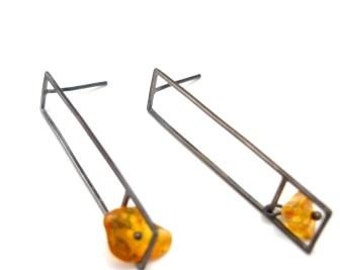 Bloc 1: baltic amber & sterling silver (your choice of color - made to order) - earrings