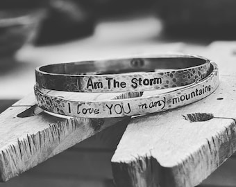 custom heavy sterling silver  (made to order - can be personalized up to 50 characters) - bangle bracelet