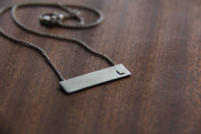 horizontal sterling silver rectangle bar hand stamped personalized made to order necklace image 1