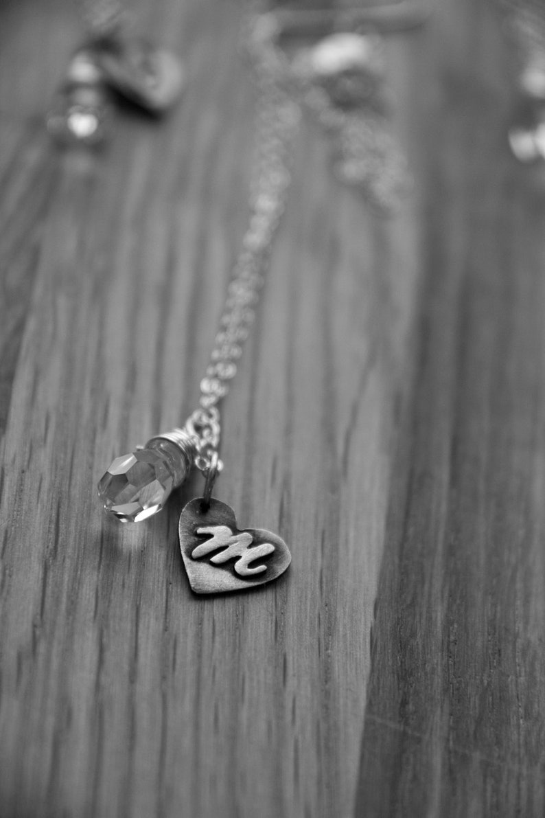 monogram sterling silver heart your choice of bead or pear necklace image 3