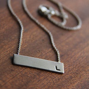 horizontal sterling silver rectangle bar hand stamped personalized made to order necklace image 2