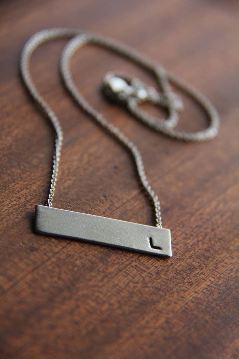 horizontal sterling silver rectangle bar hand stamped personalized made to order necklace image 2