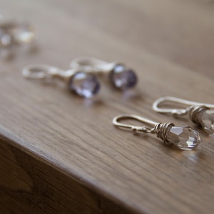 Lori Earrings: clear teardrop wire wrapped Swarovski crystal - dangle earrings