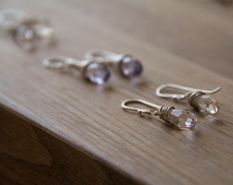 Lori Earrings: clear teardrop wire wrapped Swarovski crystal - dangle earrings