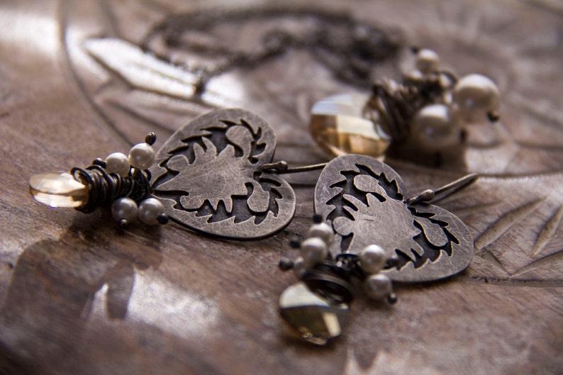 custom wycinanki earrings: sterling silver (your choice of wycinanki shape, finish, and beads - custom order) - dangle earrings