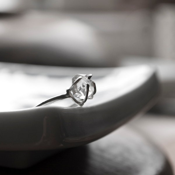 herkimer (double terminated quartz) & sterling silver ring with secret heart - made to order