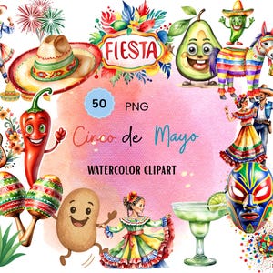 Cinco de Mayo Clipart PNG, Clipart Mexicano, Clipart de Festa, Sublimação Mexicana, Clipart de Festa PNG, Clipart de Festa PNG, Clipart de Aquarela