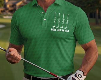 Personalized Best Dad Grandpa By Par Polo Shirt, Father's Day Golf Gift for Dad Grandpa, Custom With Kids Name Golf Polo Shirt