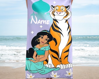 Personalized Princess Beach Towel, Princess and Tiger Towels, Princess Character Beach Towels, Magic Kingdom Bath Pool Towel, Cartoon Gift