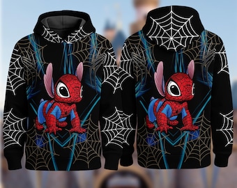 Personalized Spiderman Stitch And Lilo Mash Up Hoodie, Lilo & Stich 3D Adult T-shirt Hoodie, Stitch Spiderman Mash Up All Over Print Shirt
