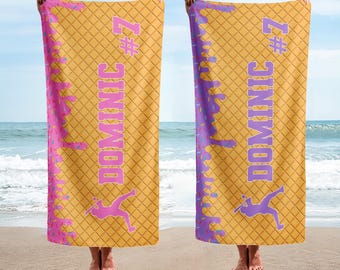 Serviette de plage personnalisée à motif de glace dégoulinante, idéale pour les garçons et les jeunes joueurs de baseball. Cadeau parfait pour une équipe ou une jeune équipe.