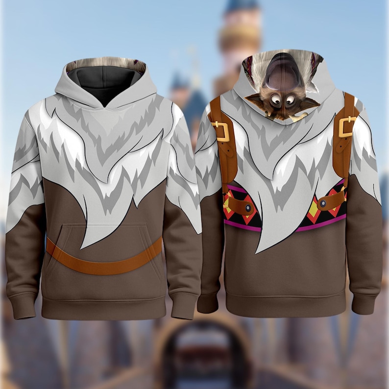 two hooded sweatshirts with unique designs and patterns.