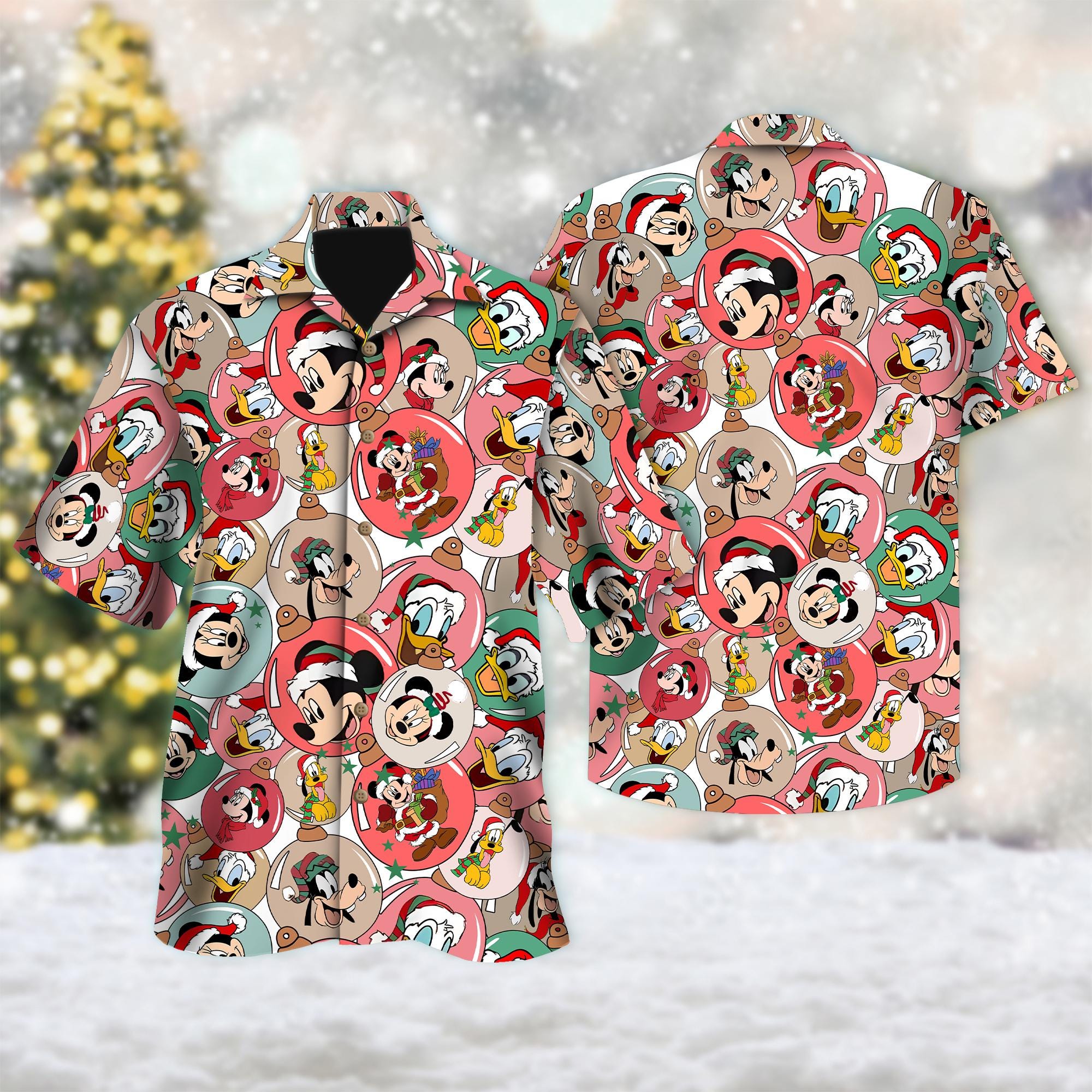 Discover Mickey And Friends Head Ball Christmas Hawaiian Shirt, Minnie Mouse Button Up Shirt, Mickey Xmas Party Hawaiian Shirt, Magic Kingdom Shirt