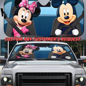 Personalize Car Sunshade Mickey And Minnie Car Sunshade, Custom Request Mickey Minnie Couple Car, Car Accessories Birthday Gift For Dad