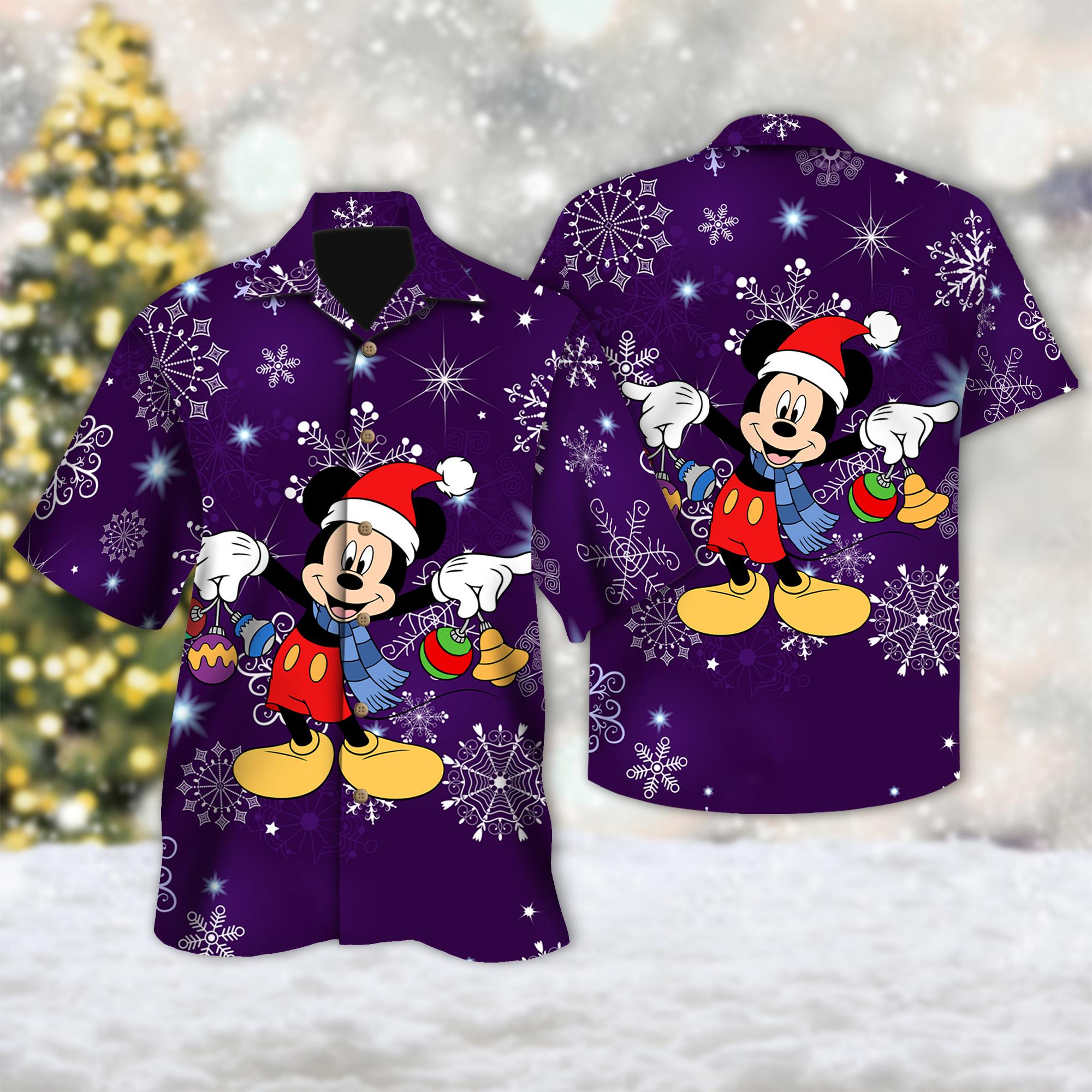 Discover Disney Mickey Mouse Christmas Hawaiian Shirt, Mickey Mouse Xmas Party Button Up Shirt, Cartoon Hawaiian Shirt, Magic Kingdom Shirt