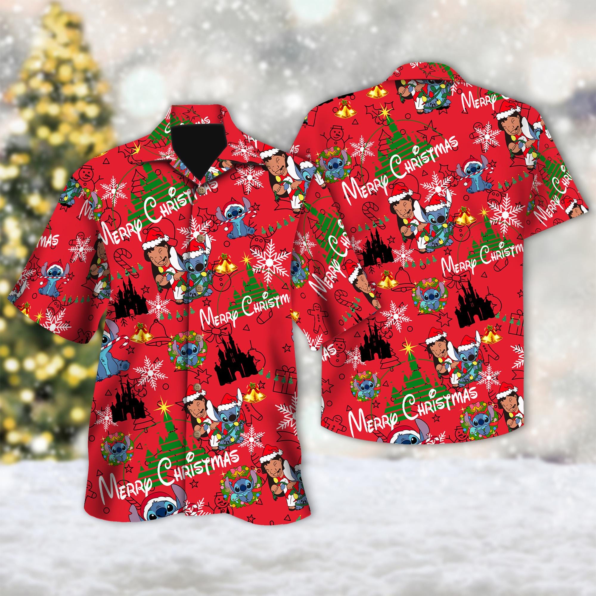 Discover Lilo Stitch Christmas Hawaiian Shirt, Disney Lilo And Stitch Button Up Shirt, Lilo Stitch Santa Hat Hawaiian Shirt, Disney Xmas Party Shirt