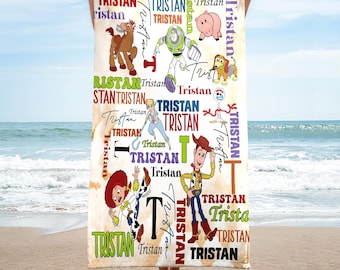 Personalized Disney Toy Story Beach Towel, Custom Name Woody Buzz Lightyear Jessie  Cartoon Towel, Toy Story Towel, Cruise Beach Towel