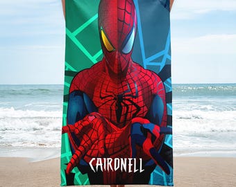 Personalize Spider Superhero Character Beach Towels, Spider Hero Towel, Hero Theme Summer Vacation Gift, Superhero Spider Movie Beach Towel