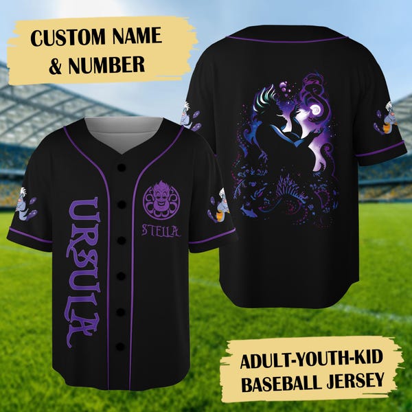 Camiseta de béisbol personalizada de Úrsula para Halloween, camiseta de baloncesto del equipo de La Sirenita, camiseta de la villana Úrsula, camiseta de personajes de terror