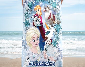 Personalize Wdw Princess Beach Towels, Frozen Movie Beach Towels, Custom Name Beach Towel, Wdw Elsa Anna Beach Towel Gift
