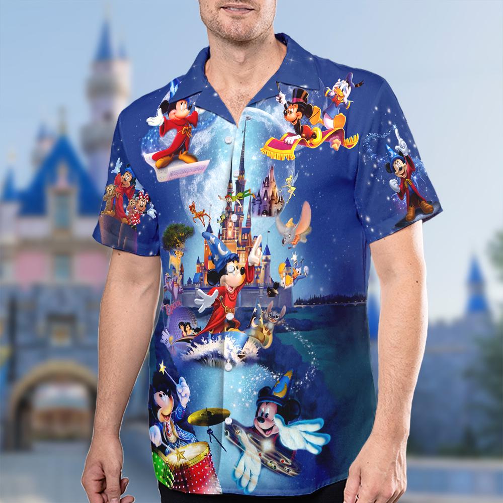 Discover Fantasia Magic Hawaiian Beach Shirt, Mickey Mouse Witch Button Up Shirt Holiday, Cartoon Hawaiian Shirt Gift, Mickey Shirt
