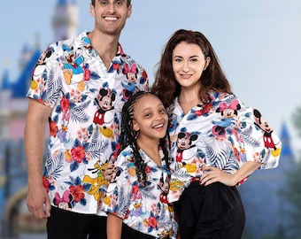 Animated Mouse 3D All Over Print Shirt, Mouse And Friends Hawaii Beach Shirt, Duck Button Up Shirt, Cartoon Tropical Dog Summer Shirt