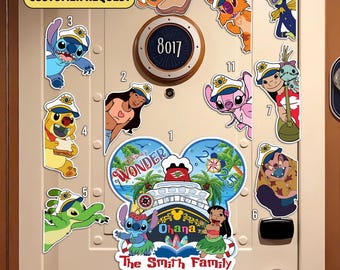 Personalized Lilo & Stitch Wdw Cruise Line Magnet, Ohana Means Family Cruise Magnets, Wdw Stitch Angel Lilo Pudge Jumba Stateroom Door